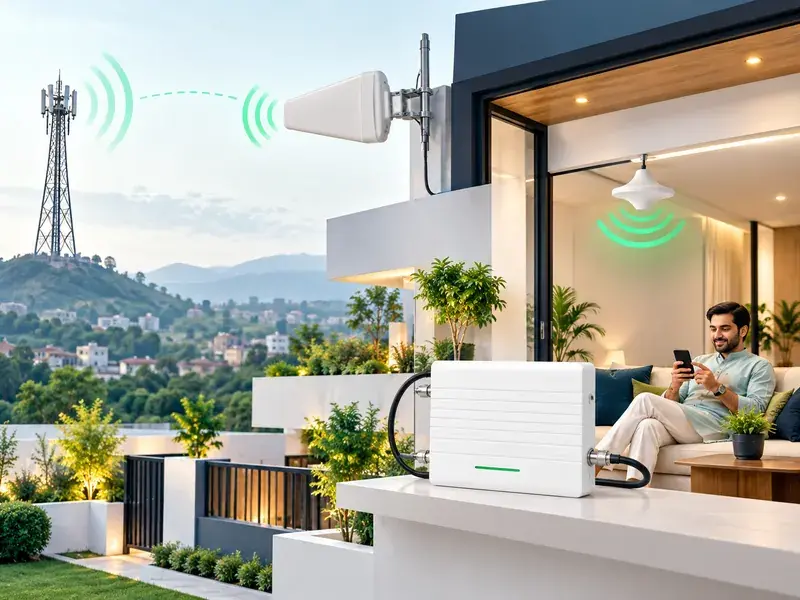 Mobile signal booster installation improving indoor coverage